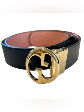 Gucci Reversible Belt Black Pink Leather Gold Double G Logo Buckle LIKE NEW